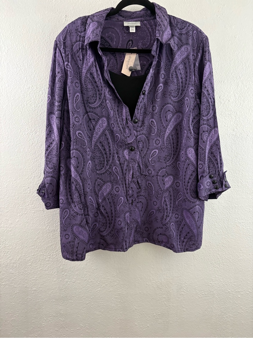 Dressbarn purple paisley-print button-down layer long sleeve blouse 22/24